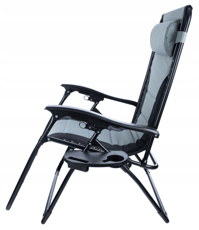 Sezlong scaun pliant plaja sau gradina, Siesta, gravitatie zero, cu tetiera, 175x75x110 cm, negri gri [14]