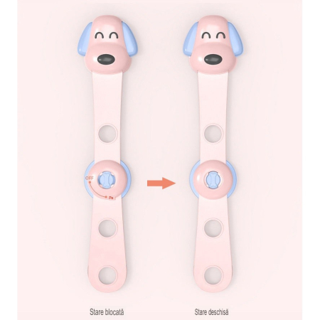 Siguranta pentru Usi Copii, , Sistem de Blocare Sertare, Dulap, Frigider, Adeziv, cu Sistem de Inchidere Dublu, Model Catelus, Roz [4]