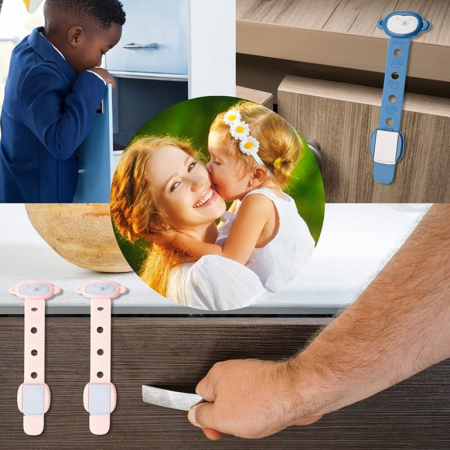 Siguranta pentru Usi Copii, , Sistem de Blocare Sertare, Dulap, Frigider, Adeziv, cu Sistem de Inchidere Dublu, Model Maimutica, Roz [5]