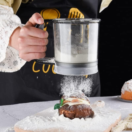 Sita Cernator Manual de Faina Portabila, , din Plastic, cu Maner, Strat Dublu, 15 x 12 x 11 cm, Transparent Gri Inchis [2]