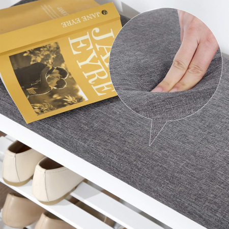 SONGMICS Banca pentru pantofi din bambus, 2 niveluri, cu perna, sarcina 150 kg, 71x29x49 cm, alb si gri [5]