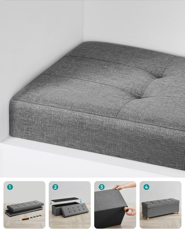 SONGMICS Bancuta depozitare pliabila cu picioare din lemn, 112 litri, textil, 110x38x40 cm, gri [4]