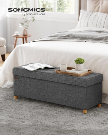 SONGMICS Bancuta depozitare pliabila cu picioare din lemn, 112 litri, textil, 110x38x40 cm, gri [5]