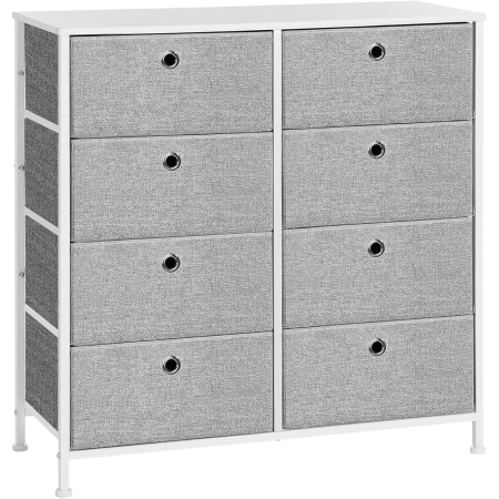 Casă - SONGMICS Comoda cu 8 sertare din material textil, cadru metalic si blat MDF, 80x30x81 cm, gri si alb