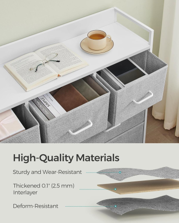SONGMICS Comoda cu cadru metalic si 7 sertare din stofa, 29x98x85 cm , gri si alb [6]