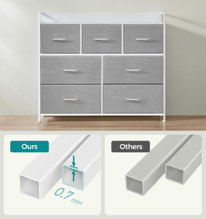 SONGMICS Comoda cu cadru metalic si 7 sertare din stofa, 29x98x85 cm , gri si alb [5]