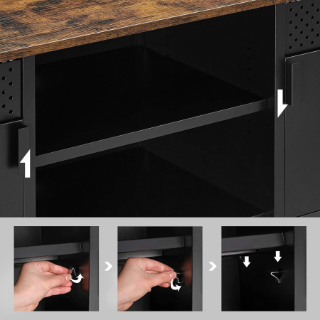 SONGMICS Comoda TV 120x40x55 cm, 3 rafturi reglabile, 2 usi, stil vintage, PAL si otel, maro-negru mat [4]