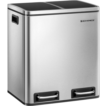 BUCATARIE - SONGMICS Cos de gunoi din inox cu 2 compartimente colectare selectiva, cu galeti interioare, 2x15litri, argintiu si negru