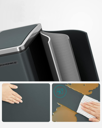 SONGMICS Cos de gunoi din inox cu 2 compartimente colectare selectiva, cu galeti interioare, 2x15litri, gri [3]