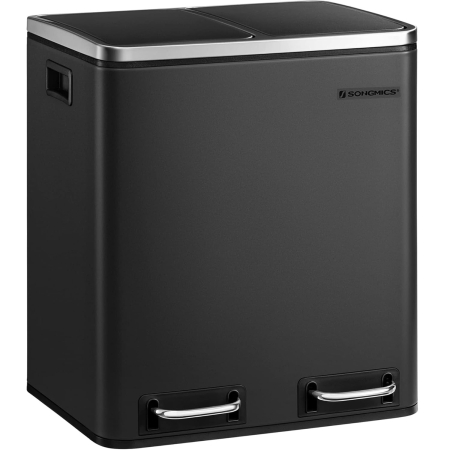 Produse în distribuție - SONGMICS Cos de gunoi din inox cu 2 compartimente colectare selectiva, cu galeti interioare, 2x15litri, negru