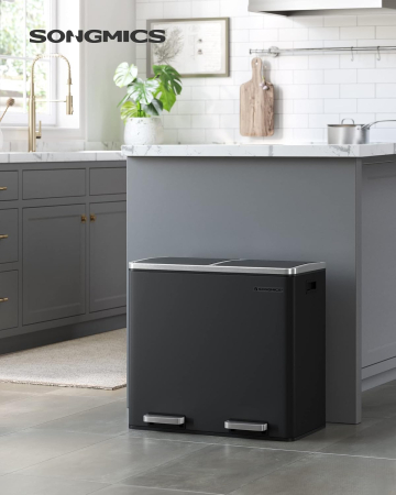 SONGMICS Cos de gunoi din inox cu 2 compartimente colectare selectiva, cu galeti interioare, 2x24 litri, negru [4]