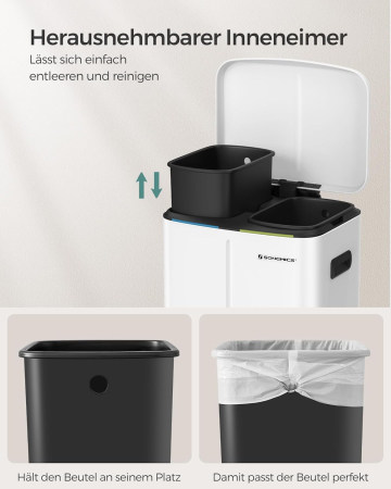 SONGMICS Cos de gunoi din inox cu 2 galeti interioare, colectare selectiva, 2x20 litri, alb [5]