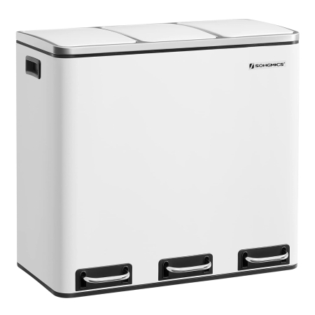 BUCATARIE - SONGMICS Cos de gunoi din inox cu 3 compartimente colectare selectiva, cu galeti interioare, 3x18litri, 62x32x56cm, alb