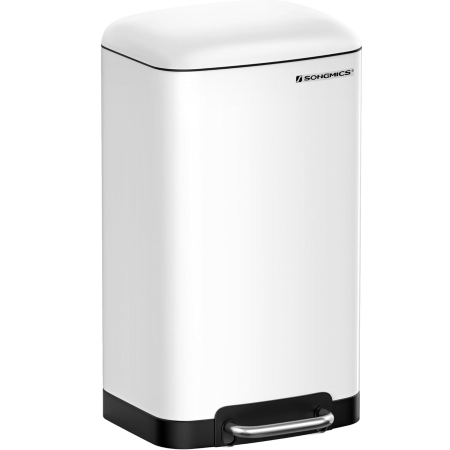 BUCATARIE - SONGMICS Cos de gunoi din otel cu pedala, 30litri, cu galeata interioara si capac, soft close, 34x61x32cm, alb