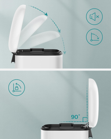 SONGMICS Cos de gunoi din otel cu pedala, 30litri, cu galeata interioara si capac, soft close, 34x61x32cm, alb [2]