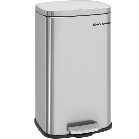 BUCATARIE - SONGMICS Cos de gunoi din otel cu pedala, galeata interioara plastic, capac inchidere lenta, 30L, 35x30x63cm, argintiu