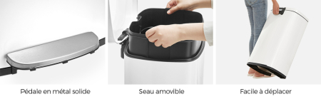 SONGMICS Cos de gunoi din otel cu pedala, galeata interioara plastic, capac inchidere lenta, 50L, 43x32x66cm, alb [10]