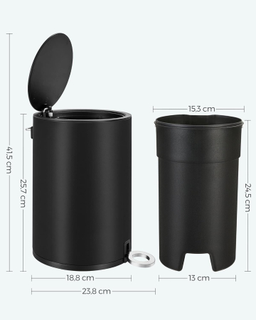 SONGMICS Cos de gunoi pentru baie, cu pedala si soft-close, 3 litri, negru [6]