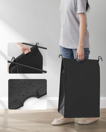 SONGMICS Cos de rufe cu 3 saci detasabili, structura metalica pe roti, 3x44L, 77x41x82cm, negru [5]