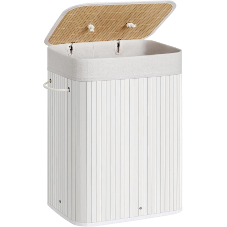 Cosuri de rufe - SONGMICS Cos de rufe din bambus, pliabil, cu captuseala detasabila lavabila, 72L, 40x30x60cm, alb