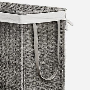 SONGMICS Cos de rufe tesut manual, cu captuseala detasabila lavabila, 3 compartimente, stil ratan, 140 litri, 66x33x60 cm, gri [10]