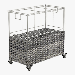 SONGMICS Cos de rufe tesut manual, cu captuseala detasabila lavabila, 3 compartimente, stil ratan, 140 litri, 66x33x60 cm, gri [11]