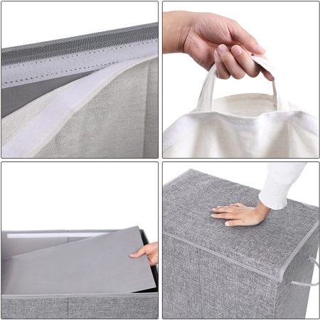 SONGMICS Cos de rufe textil, pliabil, 2 compartimente, saci detasabili, 142L, 60x36x66cm, gri [13]