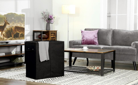 SONGMICS Cos de rufe textil, pliabil, 2 compartimente, saci detasabili, 142L, 60x36x66cm, negru [7]