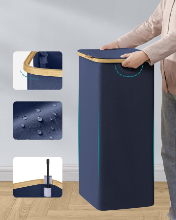 SONGMICS Cos de rufe textil, pliabil, compartiment detasabil, 90L, 42x32x71 cm, albastru [7]