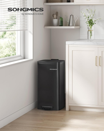 SONGMICS Cos gunoi 34x29x54 cm, 30L, cu pedala, capac silentios si galeata interioara detasabila, negru [1]
