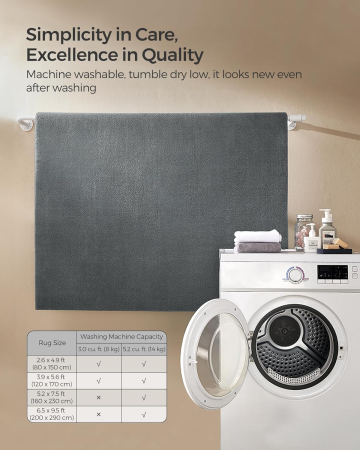 SONGMICS Covor decorativ antiderapant, lavabil la masina, 160×230 cm, gri [5]