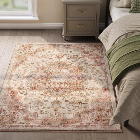 Produse în distribuție - SONGMICS Covor decorativ antiderapant, stil vintage, lavabil la masina, 120×170 cm, bej cappuccino