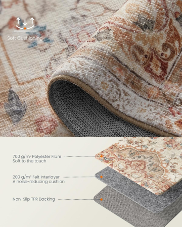 SONGMICS Covor decorativ antiderapant, stil vintage, lavabil la masina, 120×170 cm, bej cappuccino [2]