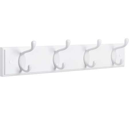 Casă - SONGMICS Cuier perete cu 4 carlige duble metalice, MDF, montaj pe perete, 40x8 cm, alb
