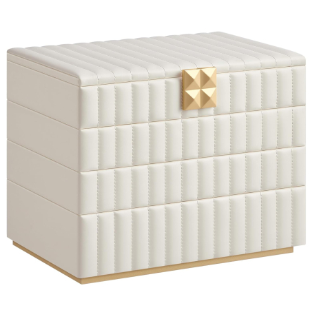 ORGANIZARE - SONGMICS Cutie bijuterii 17x28x21 cm, 4 niveluri, oglinda, captuseala catifea, piele PU alba