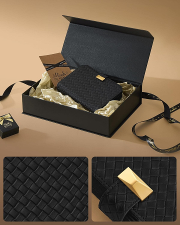 SONGMICS Cutie ceasuri Ronne Collection pentru 3 ceasuri, piele PU, cu compartiment secret, 22x15x5 cm, negru [3]