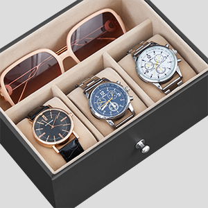 SONGMICS Cutie de bijuterii 6 nivele, 5 sertare, oglinda, suport ceasuri, incuietoare, 16x26x32cm, negru [3]