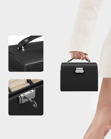 SONGMICS Cutie de bijuterii cu 3 nivele, 2 sertare, oglinda si incuietoare, 14x18x14cm, negru [3]