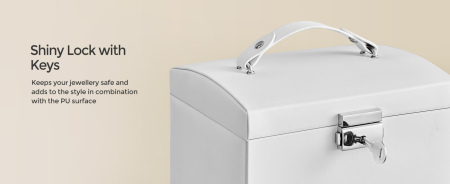 SONGMICS Cutie de bijuterii cu 3 niveluri, oglinda, incuietoare cu maner, 2 sertare, 14x18x14cm, alb [10]