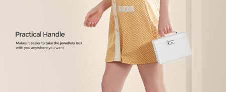 SONGMICS Cutie de bijuterii cu 3 niveluri, oglinda, incuietoare cu maner, 2 sertare, 14x18x14cm, alb [9]