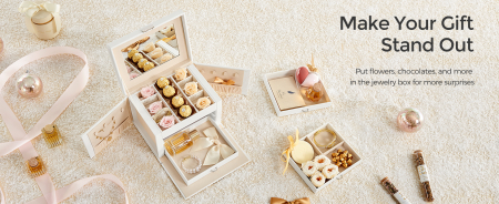 SONGMICS Cutie de bijuterii cu 4 nivele, 3 sertare, oglinda si incuietoare, 18x23x17cm, alb [11]