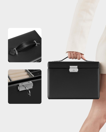 SONGMICS Cutie de bijuterii cu 4 nivele, 3 sertare, oglinda si incuietoare, 18x23x17cm, negru [5]