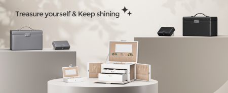 SONGMICS Cutie de bijuterii pe 3 nivele, 2 sertare, maner, inchidere cu cheie, 18x26x17cm, alb [1]