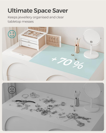 SONGMICS Cutie de bijuterii pe 3 nivele, 2 sertare, maner, inchidere cu cheie, 18x26x17cm, alb [14]