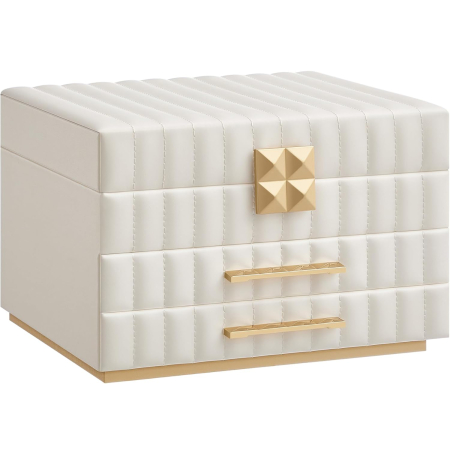 ORGANIZARE - SONGMICS Cutie de bijuterii pe 3 nivele, cu oglinda si tavi detasabile, 22x24x16 cm, alb crem