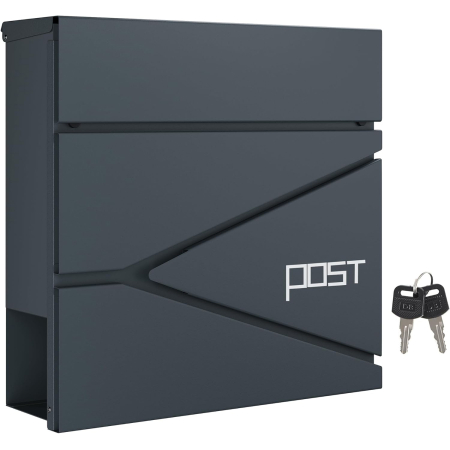 Cutii postale - SONGMICS Cutie postala de exterior, pentru gard sau perete, din otel, cu incuietoare, 37x11x37cm, gri antracit