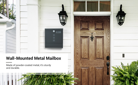 SONGMICS Cutie postala de exterior, pentru gard sau perete, din otel zincat, cu incuietoare, 31x10x34cm, gri [7]