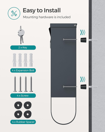 SONGMICS Cutie postala de exterior, pentru gard sau perete, din otel zincat, cu incuietoare, 31x10x34cm, gri [6]