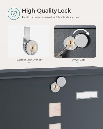 SONGMICS Cutie postala de exterior, pentru gard sau perete, din otel zincat, cu incuietoare, 31x10x34cm, gri [2]