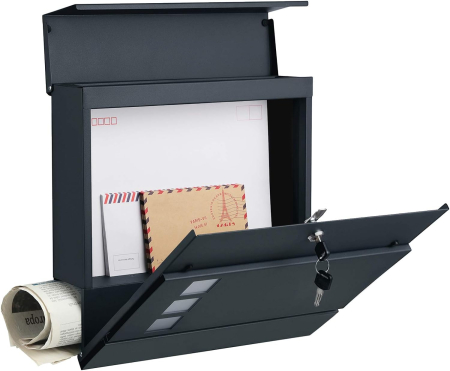 SONGMICS Cutie postala de exterior, pentru gard sau perete, din otel zincat, cu incuietoare, 37x11x37cm, gri [3]